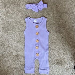 Lilac ribbed jumpsuit with matching bow headband